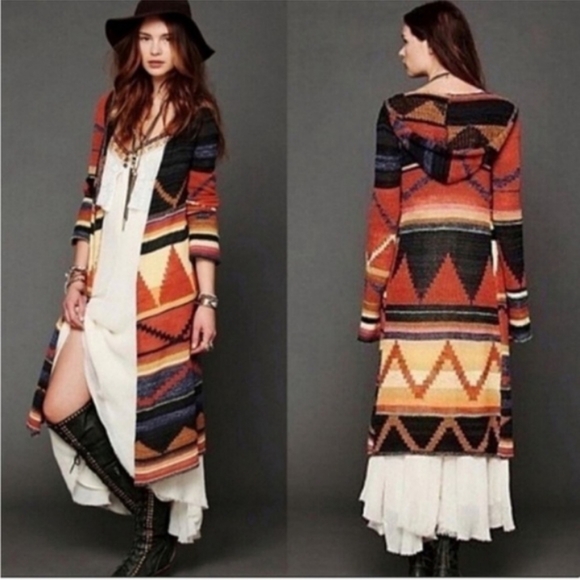 Free People Sweaters - Free People Pueblo Lima Long Hooded Knit Sweater Cardigan Duster